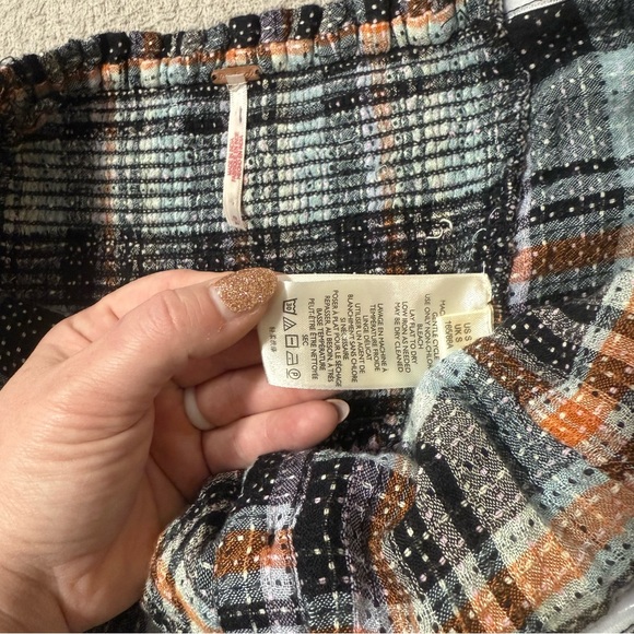 Free People Plaid Henrietta Smocked Ruffle and Button Detailed Tube Top Size S - Picture 9 of 9